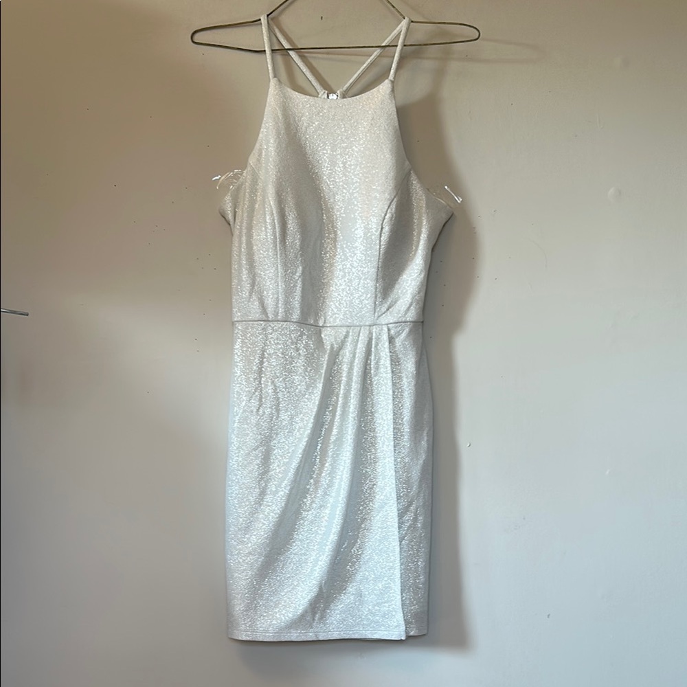 Speechless elegant white bare shoulder sparkly dress  wrap around  size 5 NWT